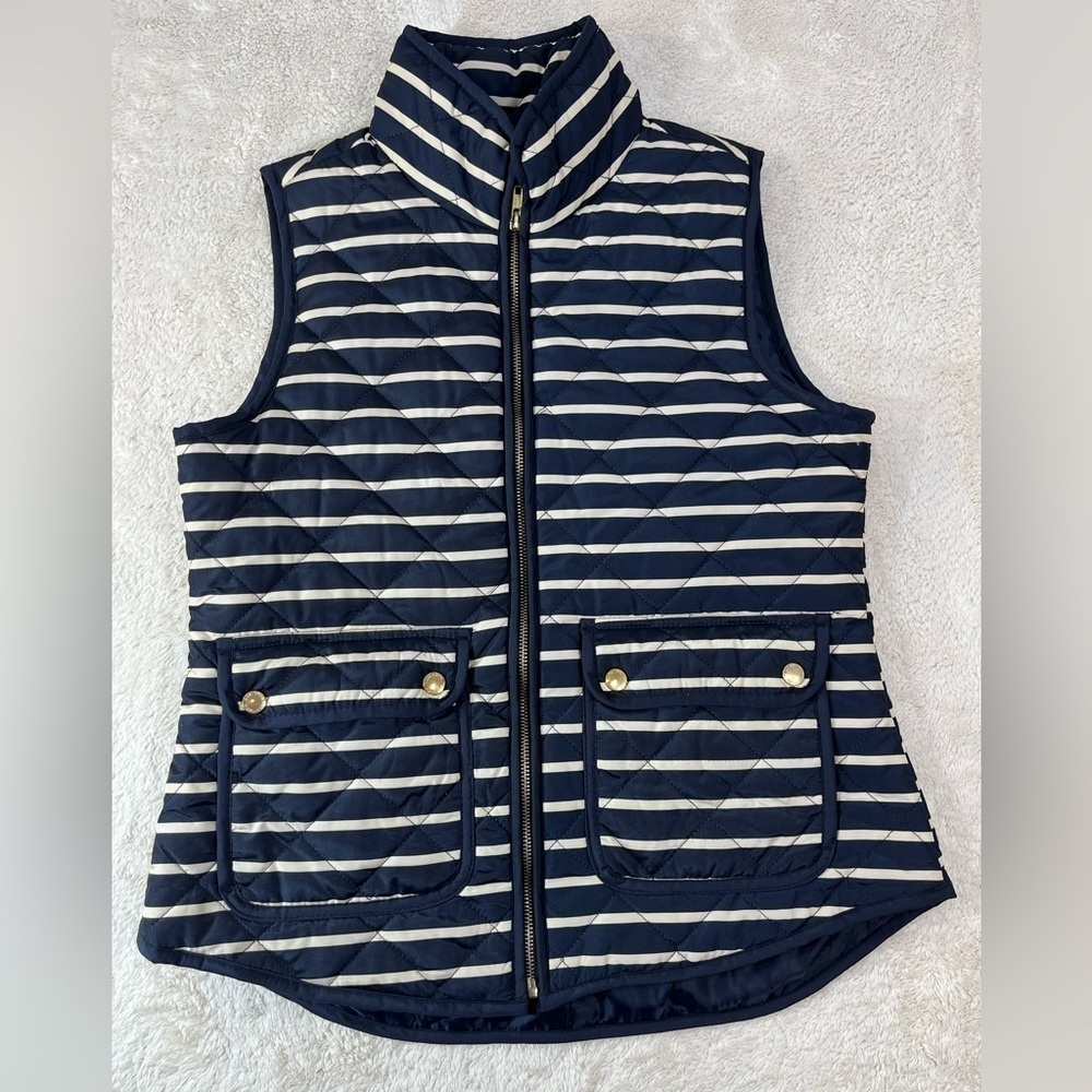 NWT WILLI SMITH Ecru/Navy Blue Striped Vest with Zipper Size Medium